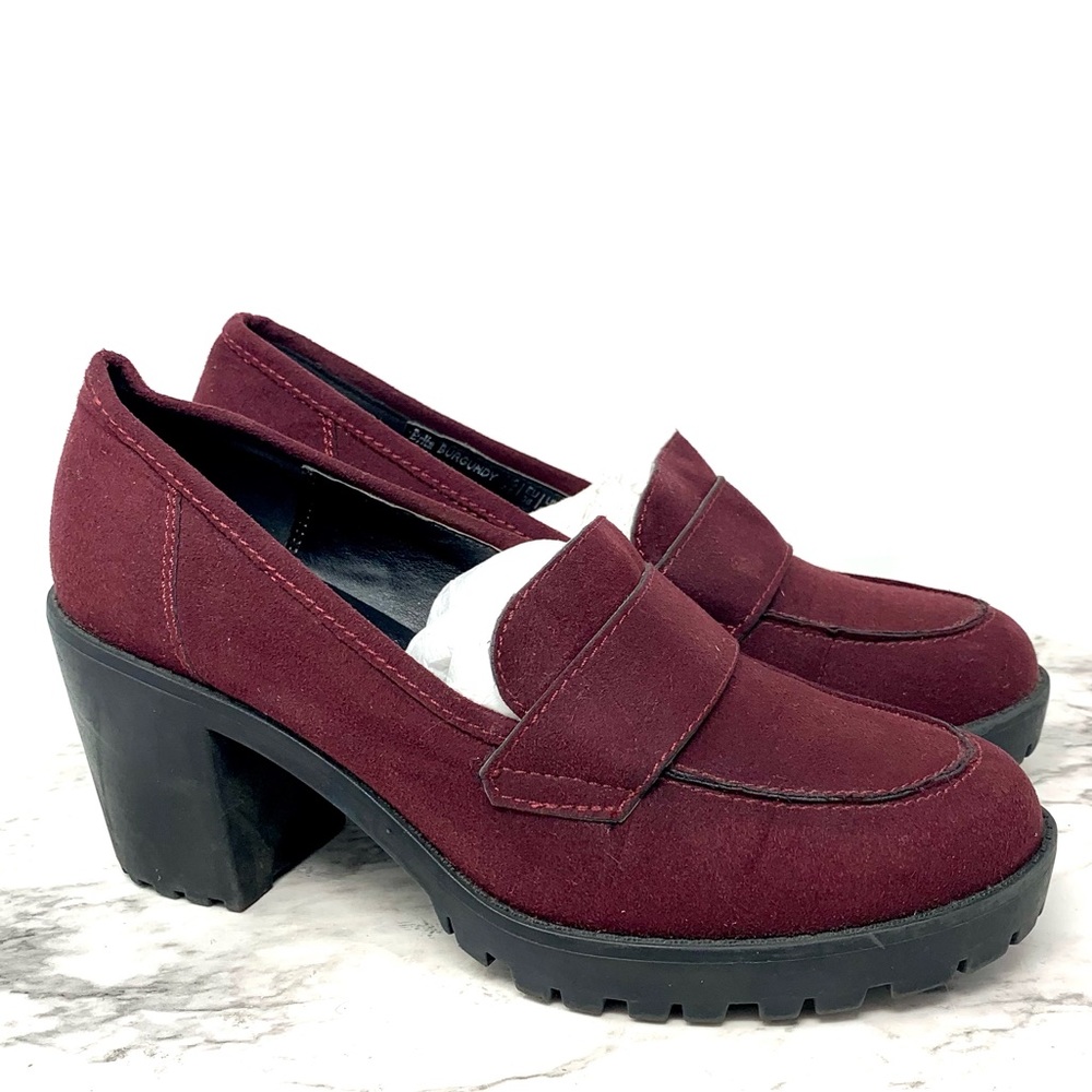 Baldi London Erita Burgundy Platform Chucky Lug Sole Penny Loafers 7.5 Academia